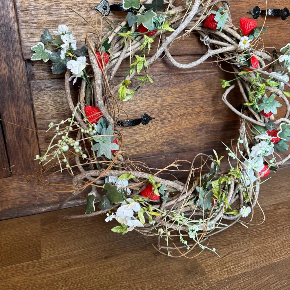 Strawberry Floral Summer Whicker Wood Wreath 18”